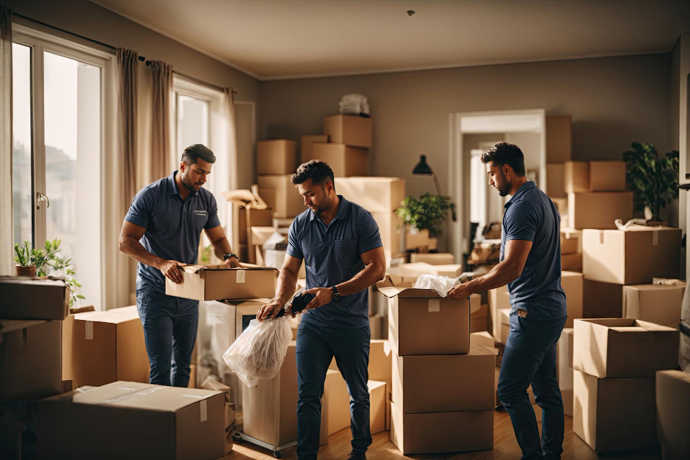 alt="Image montrant des boîtes de déménagement avec texte essentiel pour un premier emménagement"