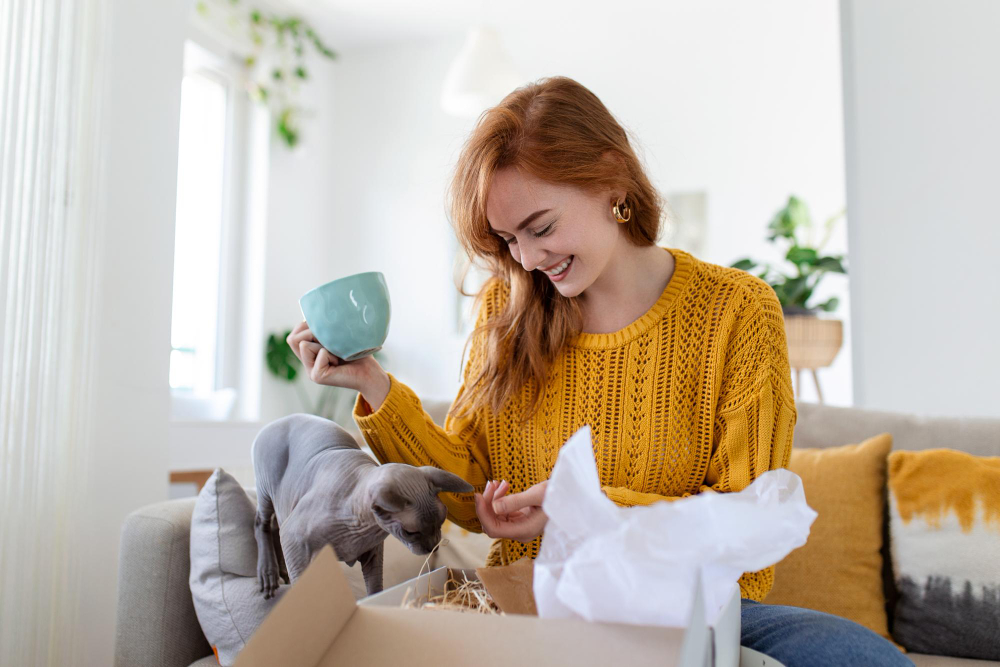 Chat observant attentivement le processus de déménagement, prêt à s'adapter à sa nouvelle maison, symbolisant l'importance de la transition en douceur vers de nouvelles habitudes lors d'un déménagement.