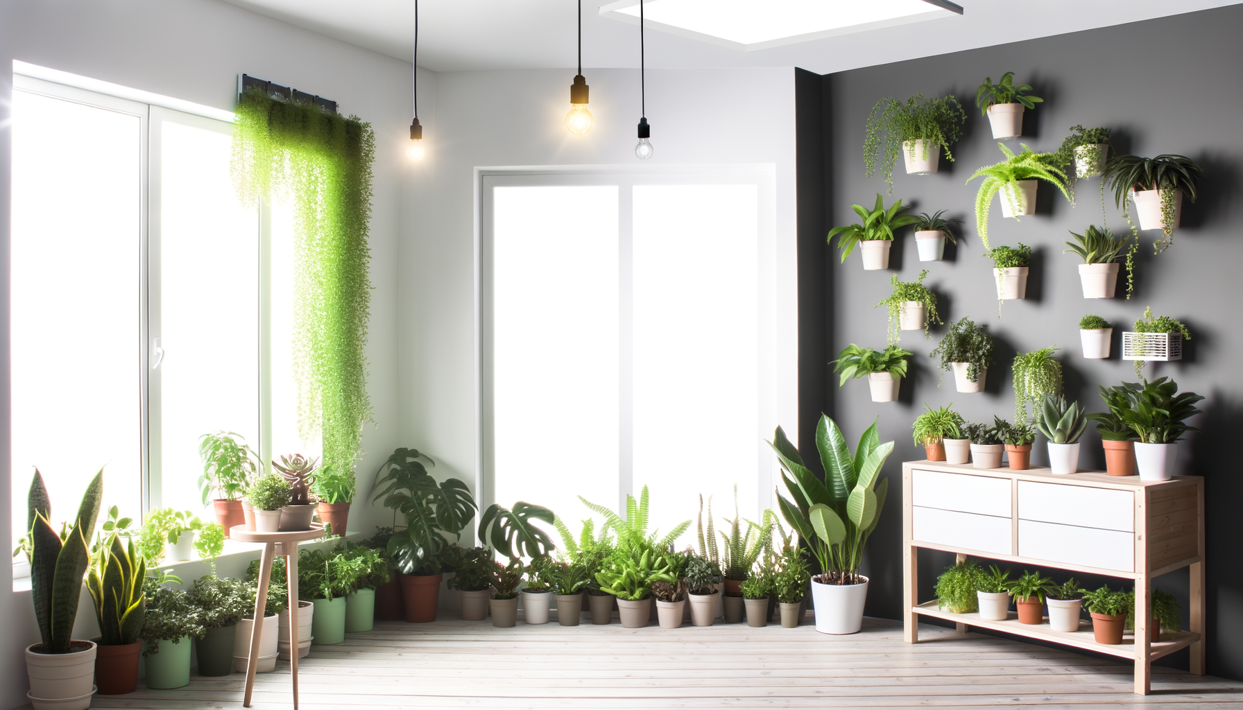 "Plantes luxuriantes dans un jardin d'intérieur optimisé pour un petit espace"